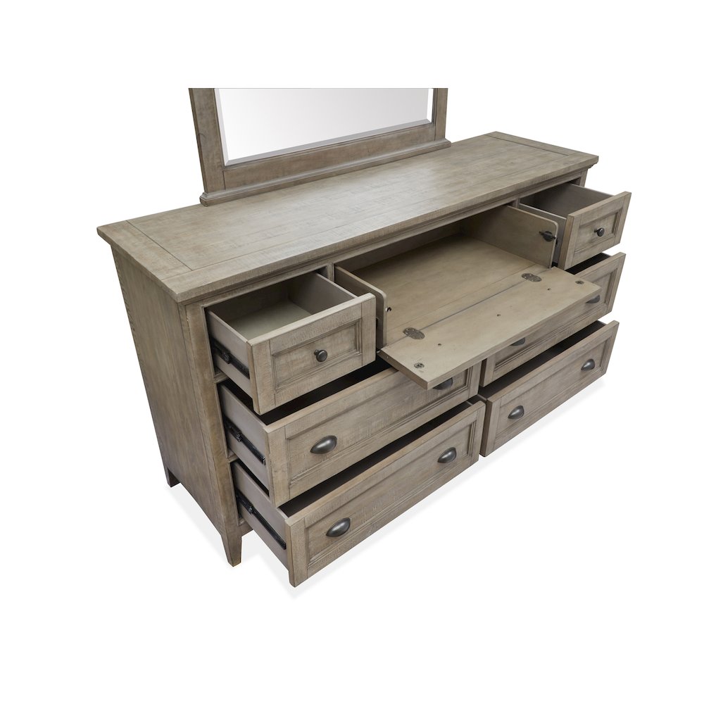 Paxton Place Dovetail Grey Drawer Dresser With Landscape Mirror. Picture 10
