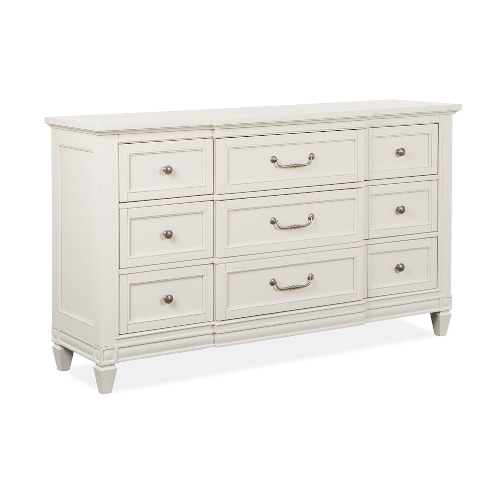 Egg Shell White With Slight Rub Through Drawer Dresser With Landscape Mirror. Picture 4
