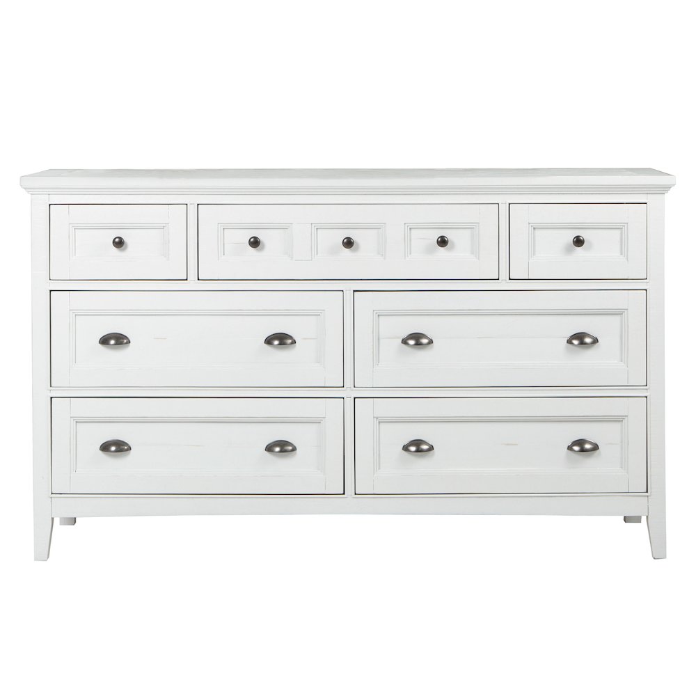 Heron Cove Chalk White And Dovetail Grey Drawer Dresser With Landscape Mirror. Picture 4