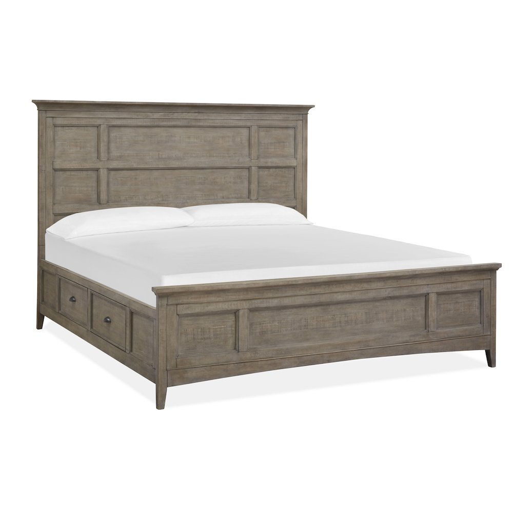 Paxton Place Dovetail Grey Queen Panel Storage Bed. Picture 1