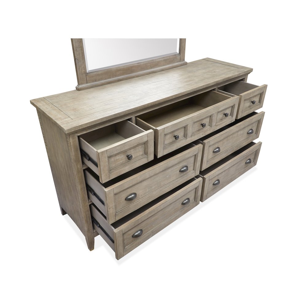 Paxton Place Dovetail Grey Drawer Dresser With Landscape Mirror. Picture 9