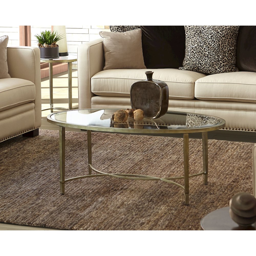Copia Antiqued Silver With Gold Tint Oval Cocktail Table. Picture 5