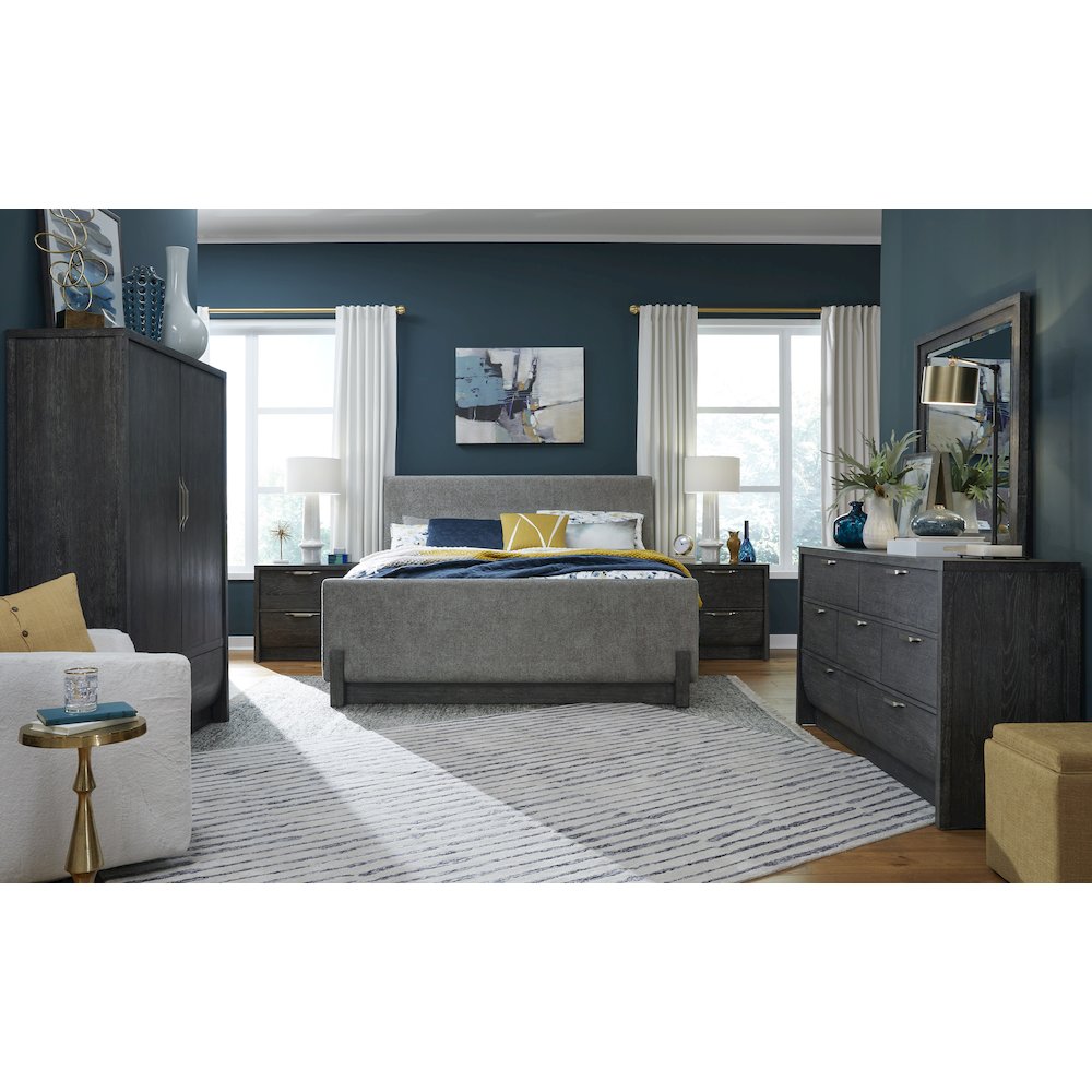 Kinsley Black Heron King Upholstered Panel Bed. Picture 8