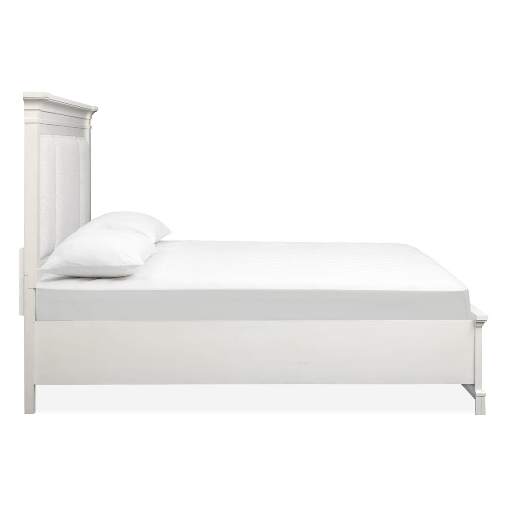 Kingston Whisper White And Cerused Nutmeg King Upholstered Panel Storage Bed. Picture 4