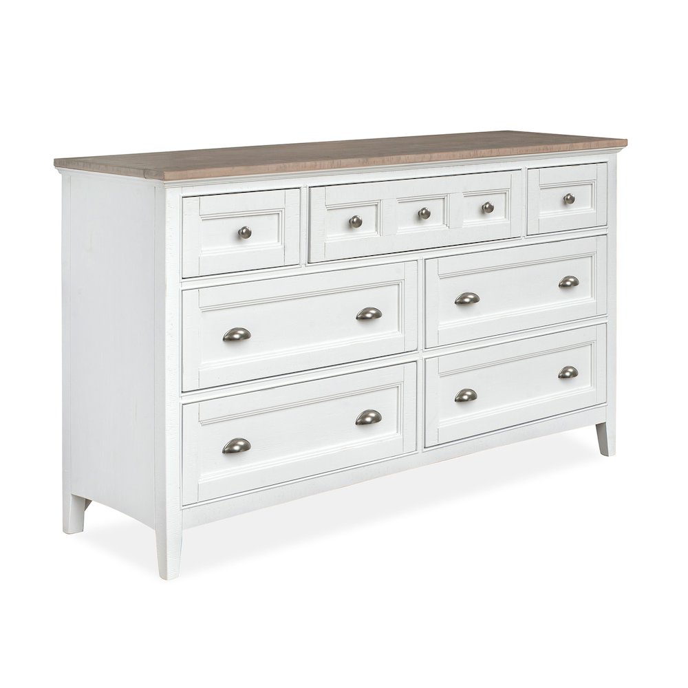 Chalk White And Dovetail Grey 2 Tone Drawer Dresser With Landscape Mirror. Picture 2