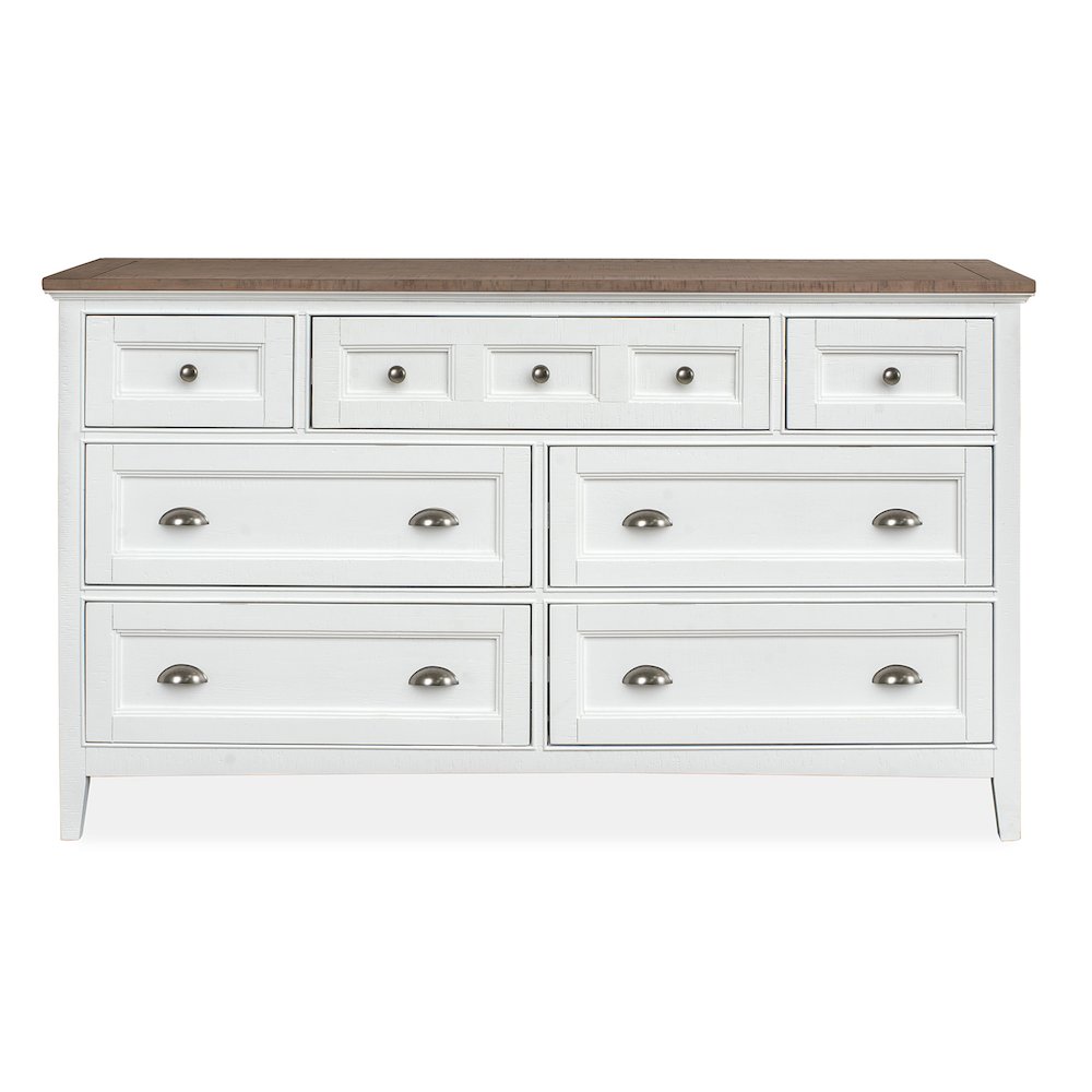 Chalk White And Dovetail Grey 2 Tone Drawer Dresser With Landscape Mirror. Picture 3