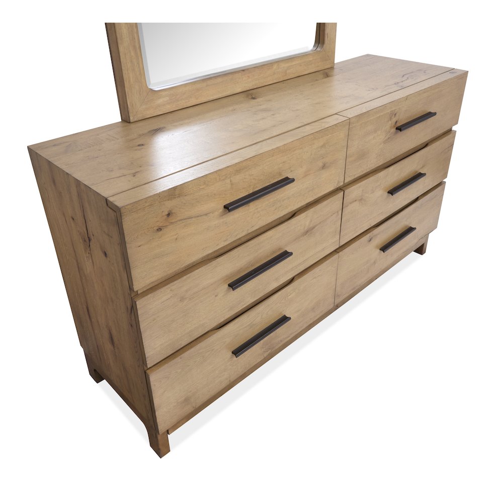 Davenport Rustic Caramel Double Drawer Dresser With Portrait Mirror. Picture 11