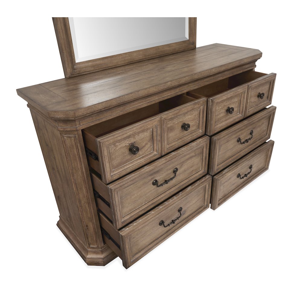 Adler Court Florentine Walnut Drawer Dresser With Landscape Mirror. Picture 9