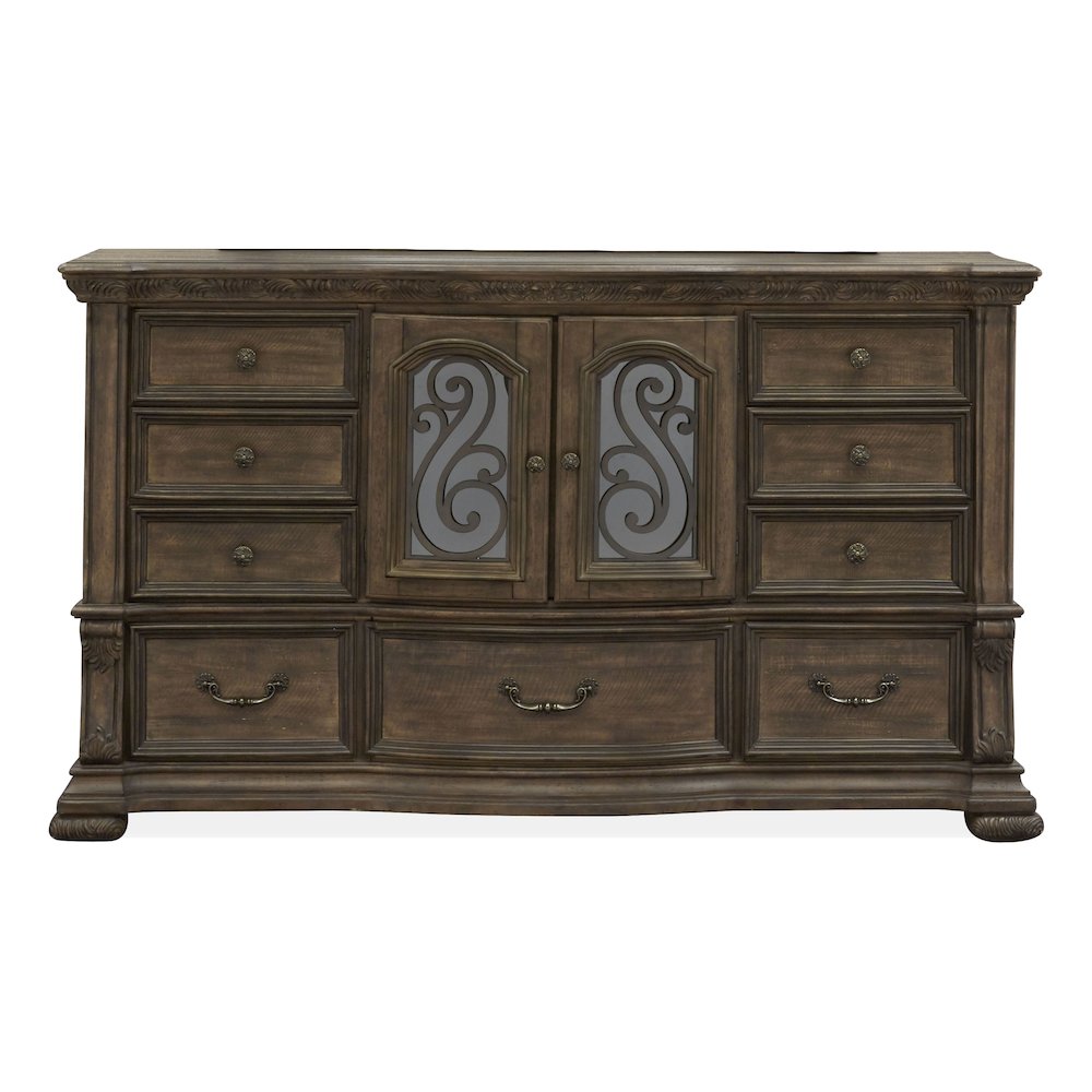 Durango Willadeene Brown Drawer Dresser With Shaped Mirror. Picture 4