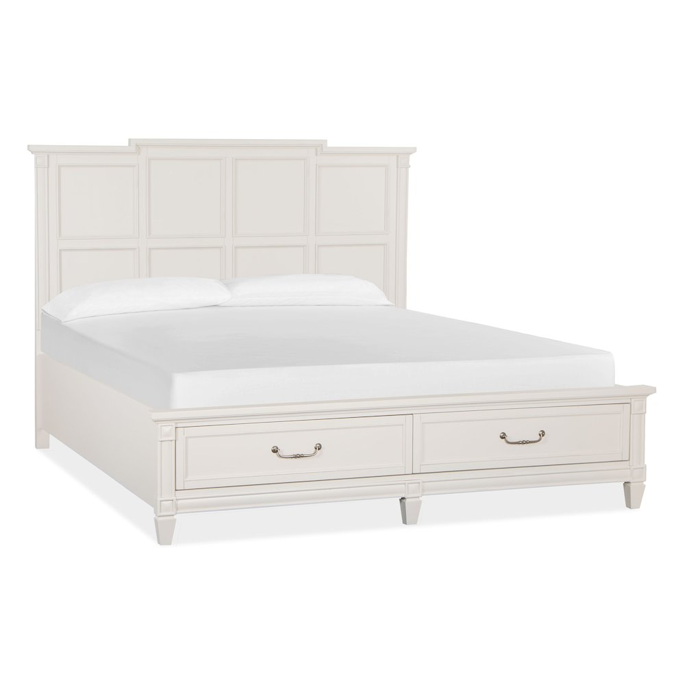 Willowbrook Egg Shell White With Slight Rub Through King Panel Storage Bed. Picture 1