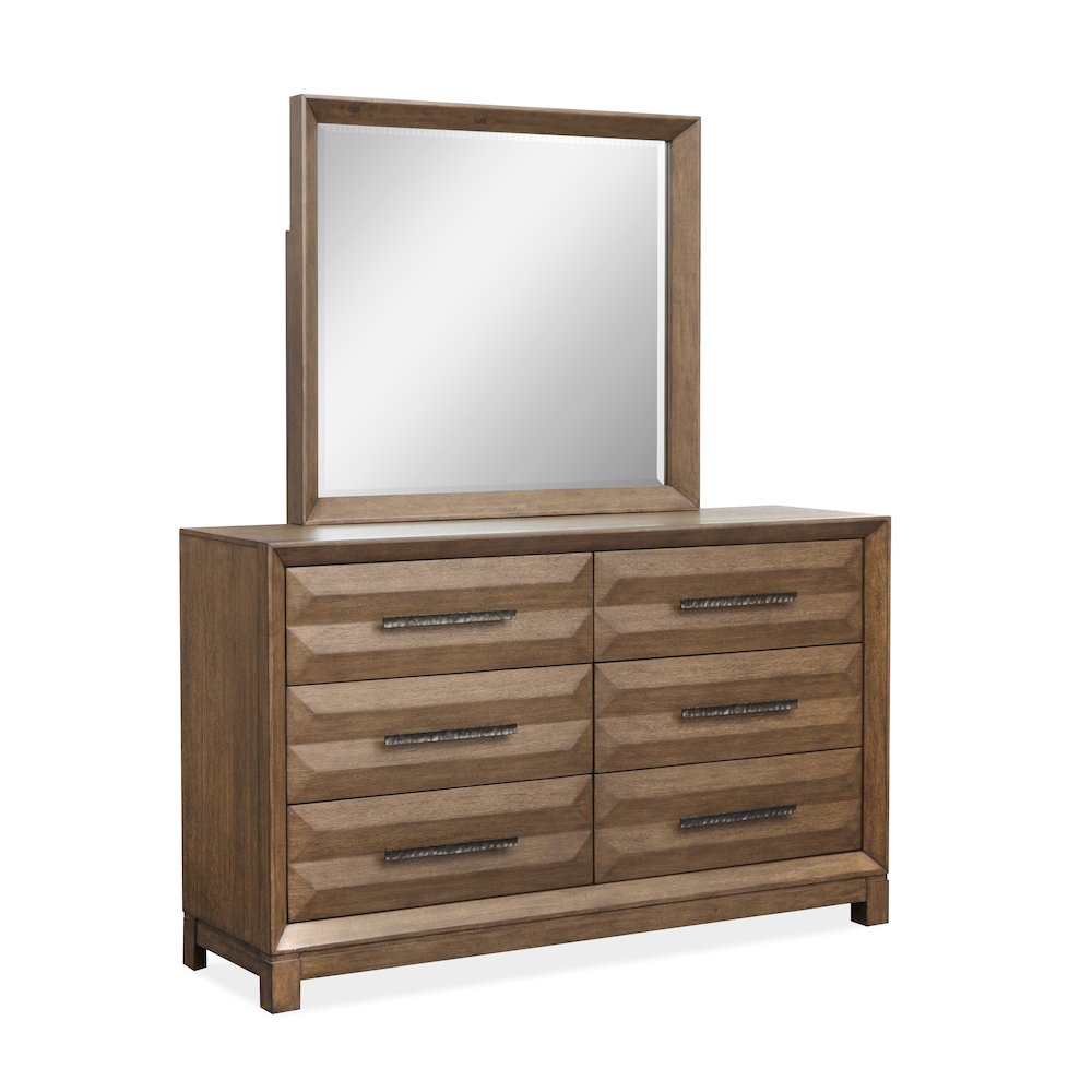 Callisto Bourbon Brown Double Drawer Dresser With Landscape Mirror. Picture 1