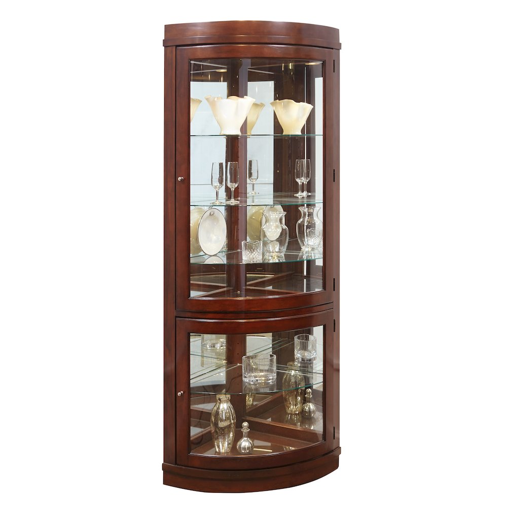 Pulaski Curios Cherry Brown Curved 5 Shelf Corner Curio Cabinet. Picture 2