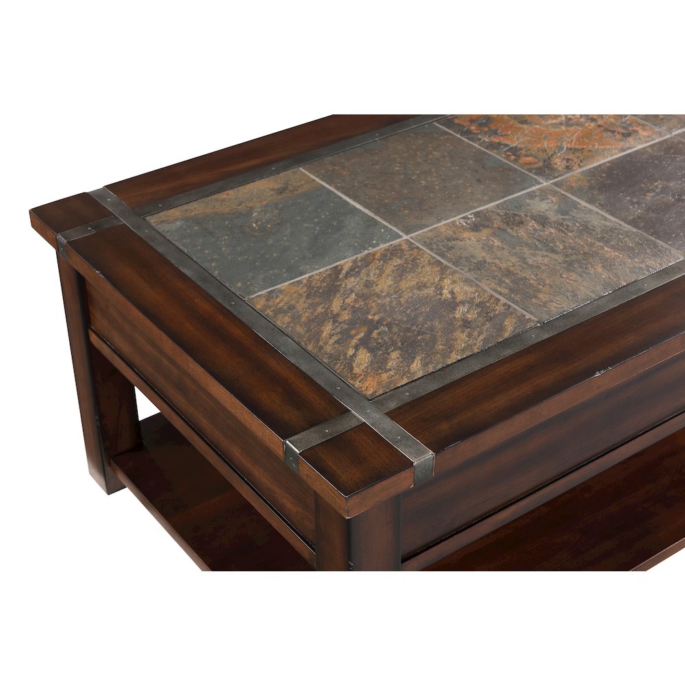 Roanoke Cherry And Slate Rectangular Chairside End Table. Picture 2