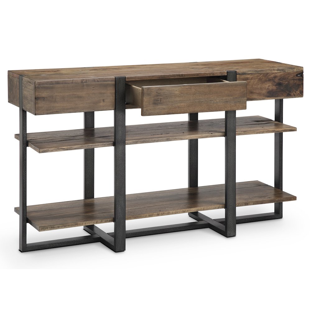 Prescott Rustic Honey And Distressed Iron Rectangular Sofa Table. Picture 2