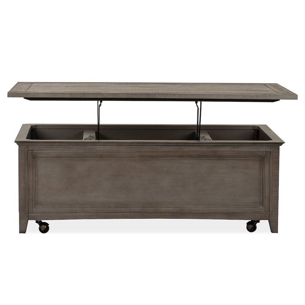 Paxton Place Dovetail Grey Lift Top Storage Cocktail Table With Casters. Picture 6