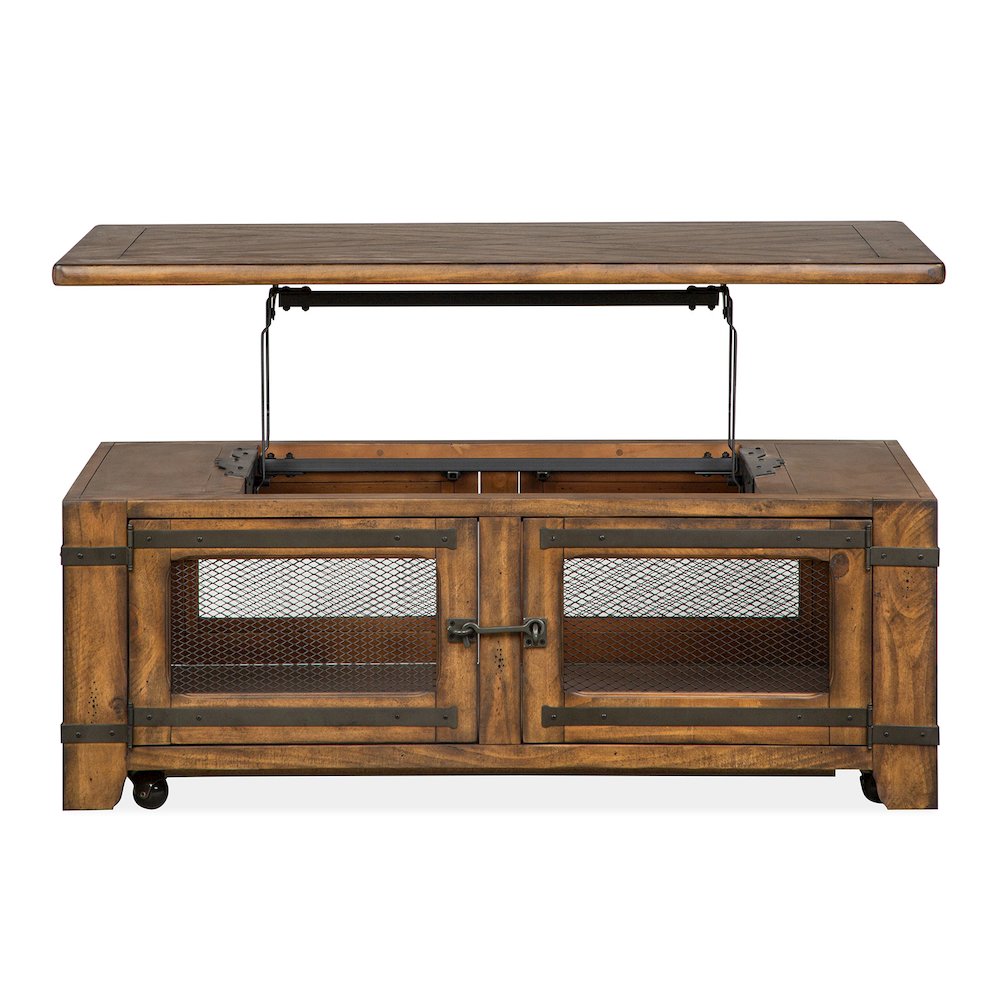 Chesterfield Farmhouse Timber Lift Top Storage Cocktail Table With Casters. Picture 5
