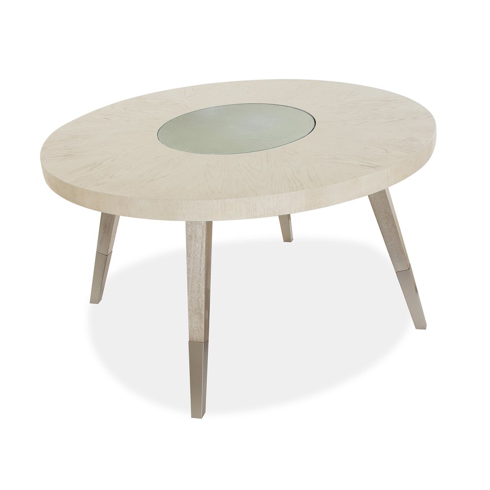 Lenox Warm Silver And Acadia White Round Dining Table. Picture 3