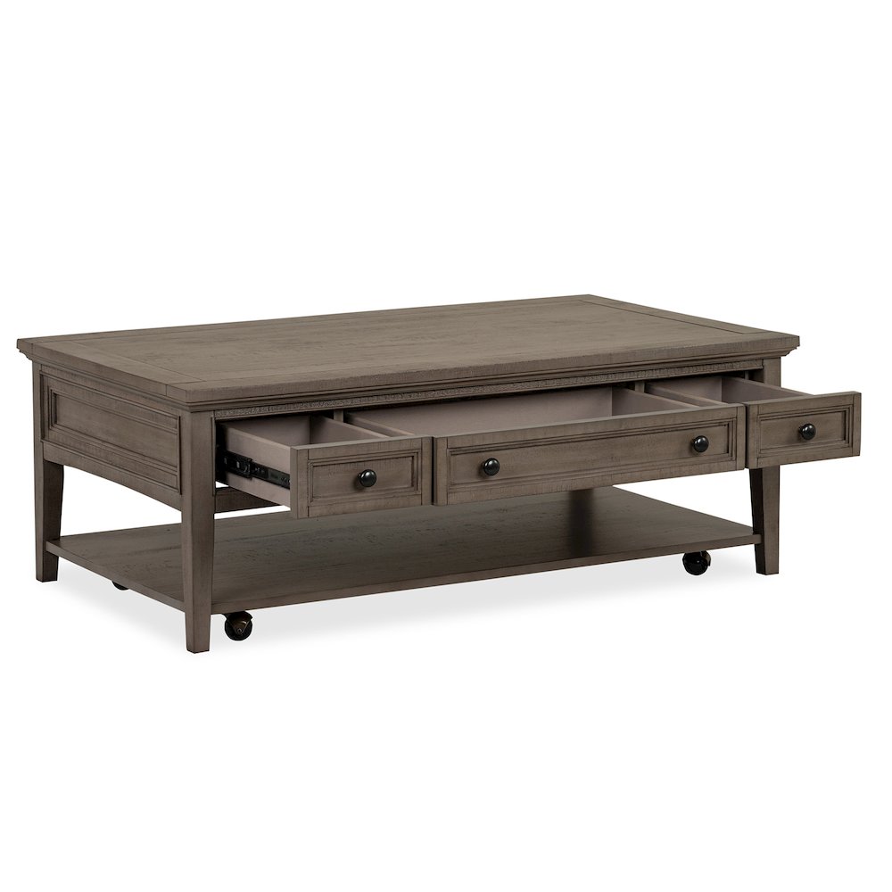 Paxton Place Dovetail Grey Rectangular Cocktail Table With Casters. Picture 5