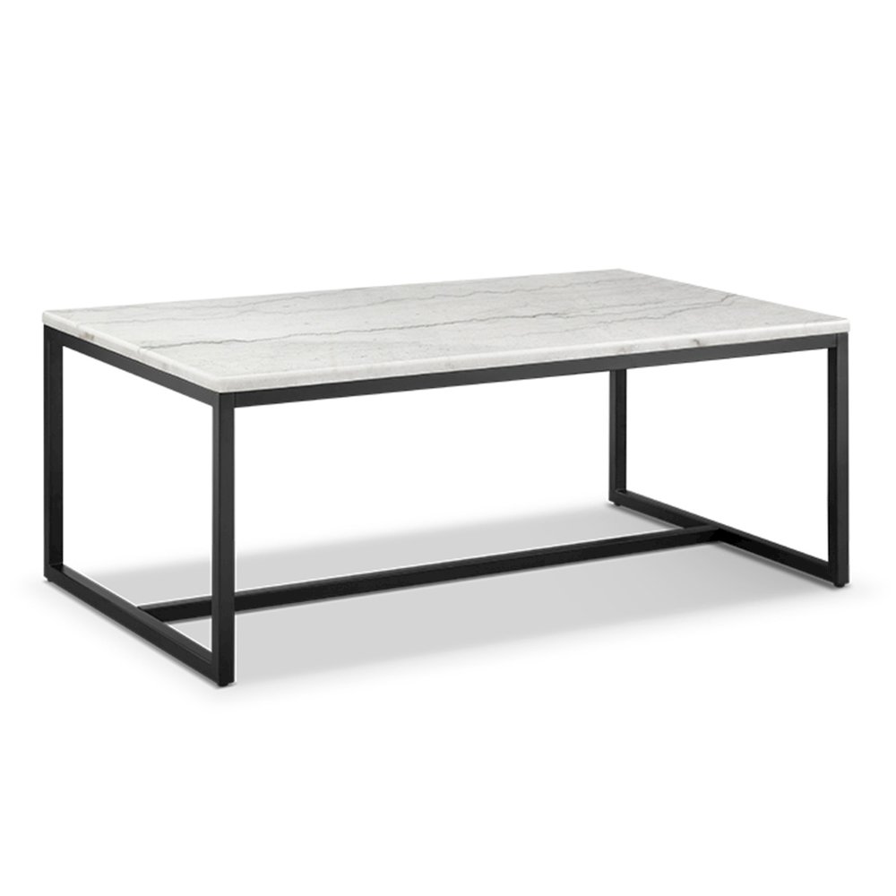 Torin White Marble And Matte Black Rectangular Cocktail Table. Picture 1