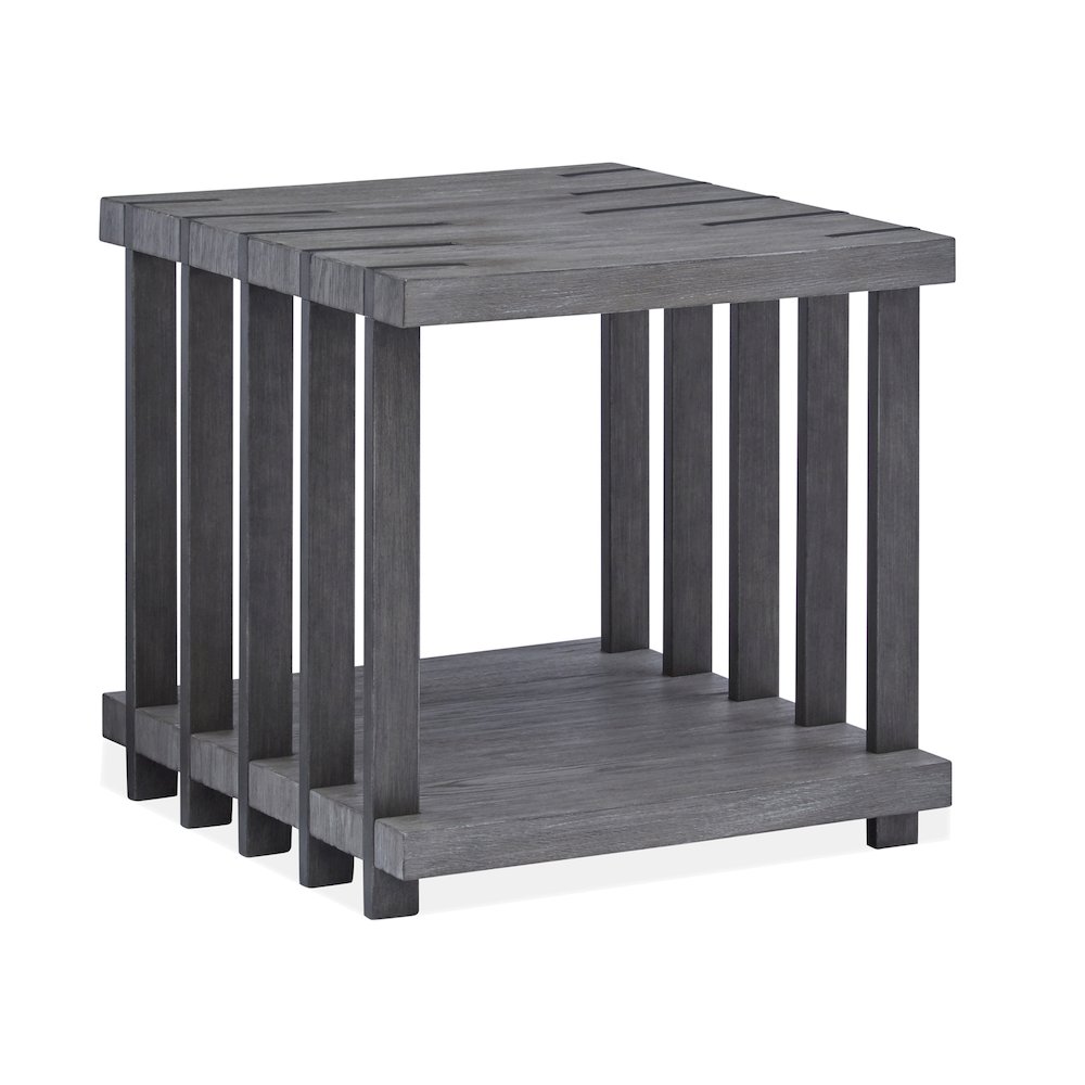 Eldridge Weathered Gravel And Satin Bronze Rectangular End Table. Picture 1