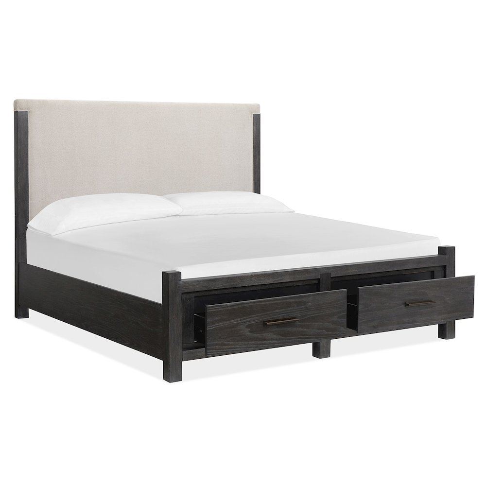Plum Creek Ravenwood Black California King Upholstered Panel Storage Bed. Picture 2