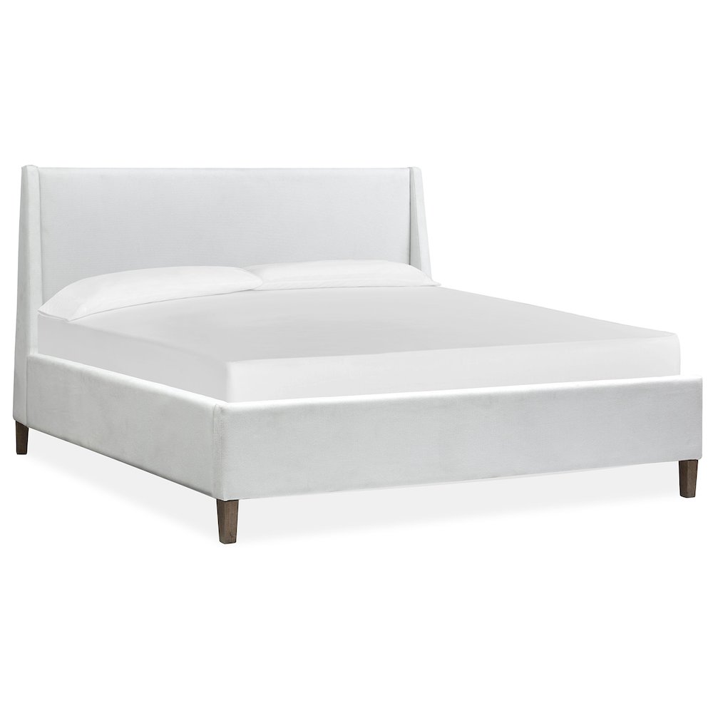 Lindon Belgian Wheat And Coffee Bean Queen White Upholstered Island Bed. Picture 1