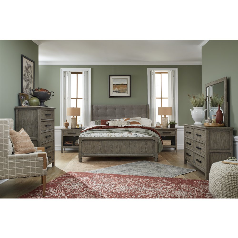 Claremont Smokey Taupe California King Upholstered Panel Bed. Picture 8