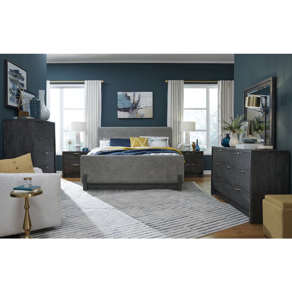 Kinsley Black Heron King Upholstered Panel Bed. Picture 6