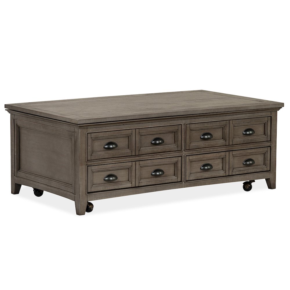 Paxton Place Dovetail Grey Lift Top Storage Cocktail Table With Casters. Picture 1