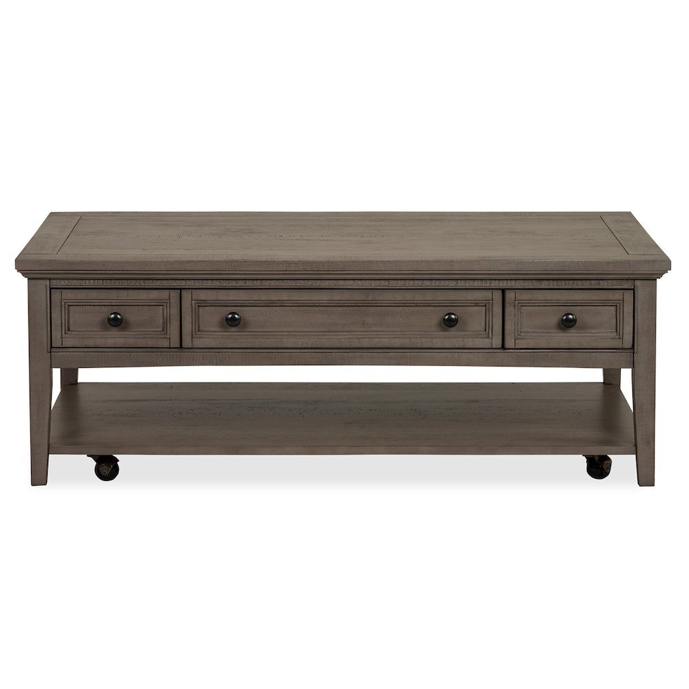 Paxton Place Dovetail Grey Rectangular Cocktail Table With Casters. Picture 2