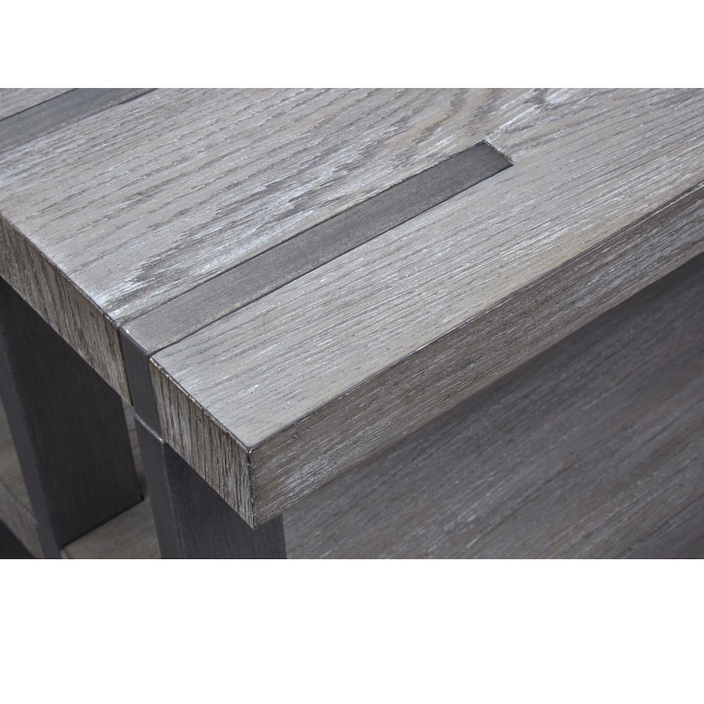 Eldridge Weathered Gravel And Satin Bronze Rectangular Sofa Table. Picture 6