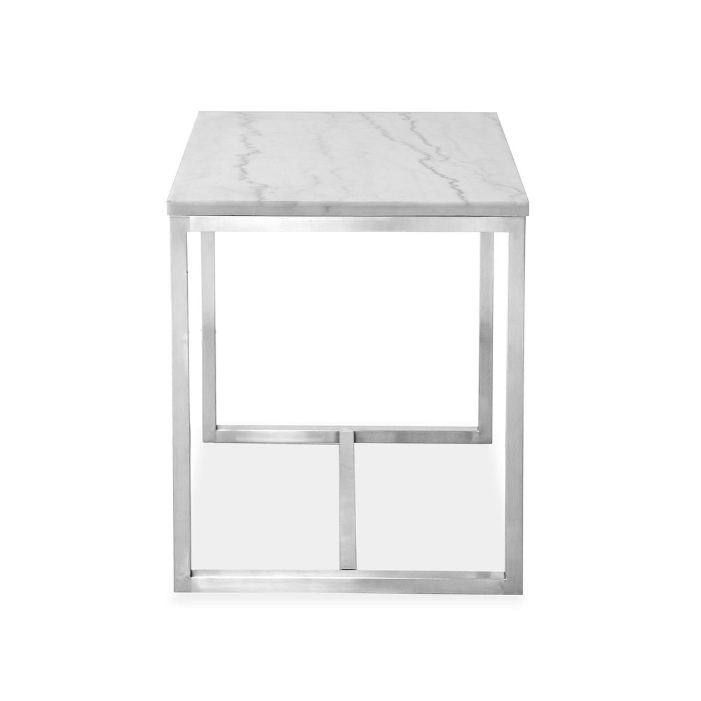 Esme White Marble And Brushed Nickel Rectangular End Table. Picture 4