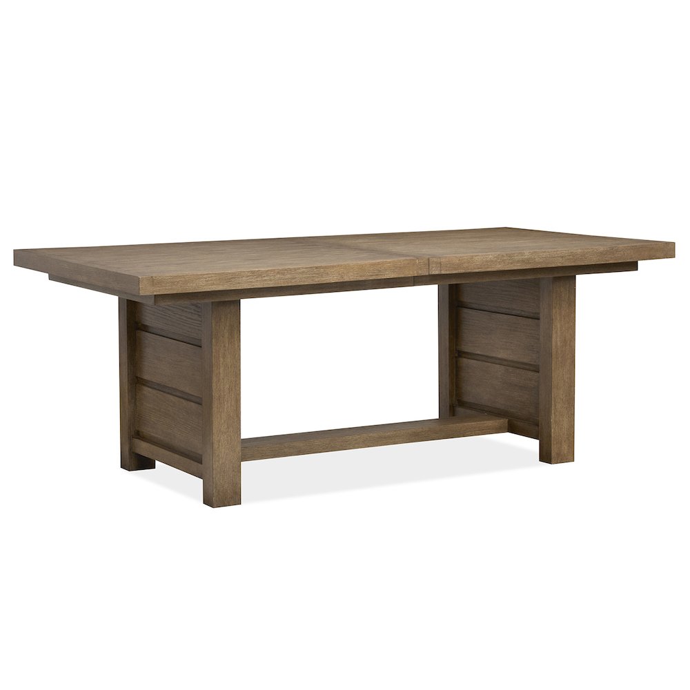 Plum Creek Sierra Brown Extendable Trestle Dining Table. Picture 1