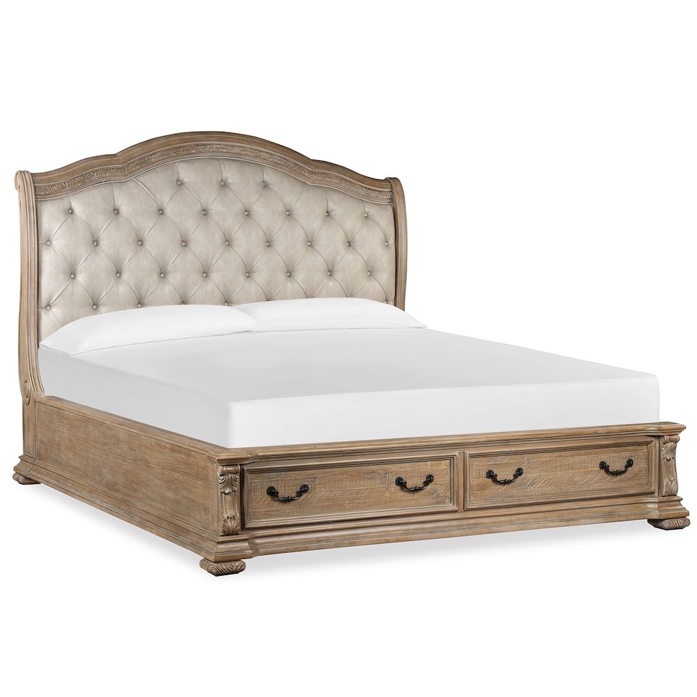 Marisol Fawn Queen Upholstered Sleigh Storage Bed. Picture 1