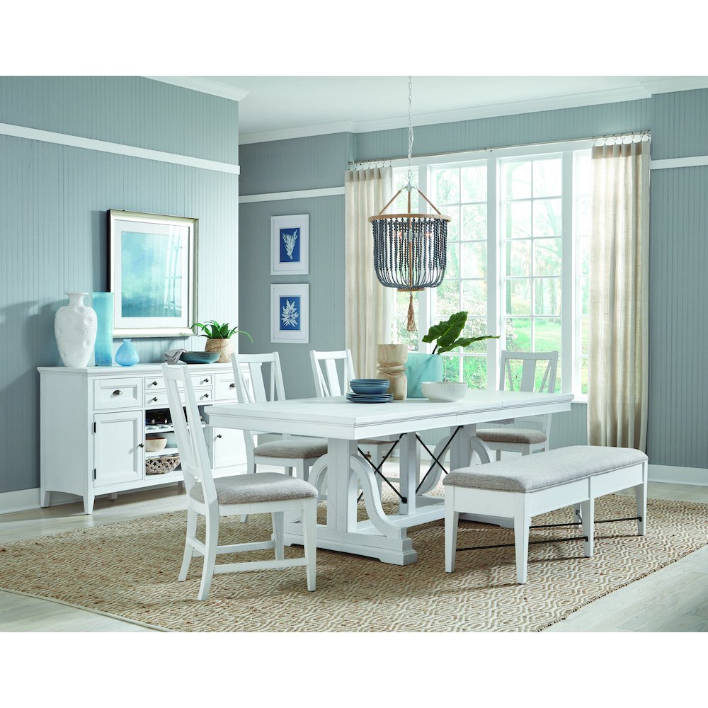 Heron Cove Chalk White And Dovetail Grey Upholstered Bench. Picture 9