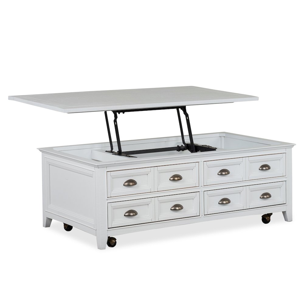 Heron Cove Chalk White Lift Top Storage Cocktail Table With Casters. Picture 2