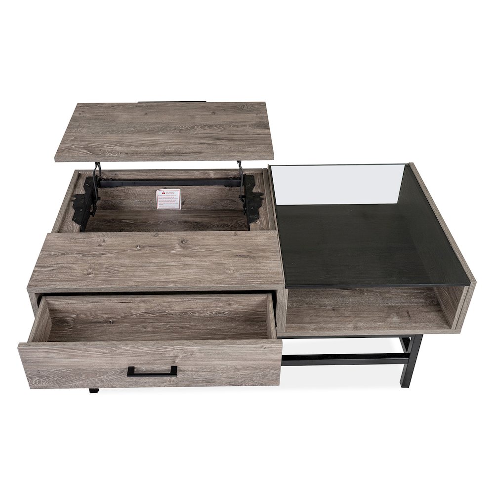 Fenwick Whitetail Brown And Smoke Glass Rectangular Lift Top Cocktail Table. Picture 8