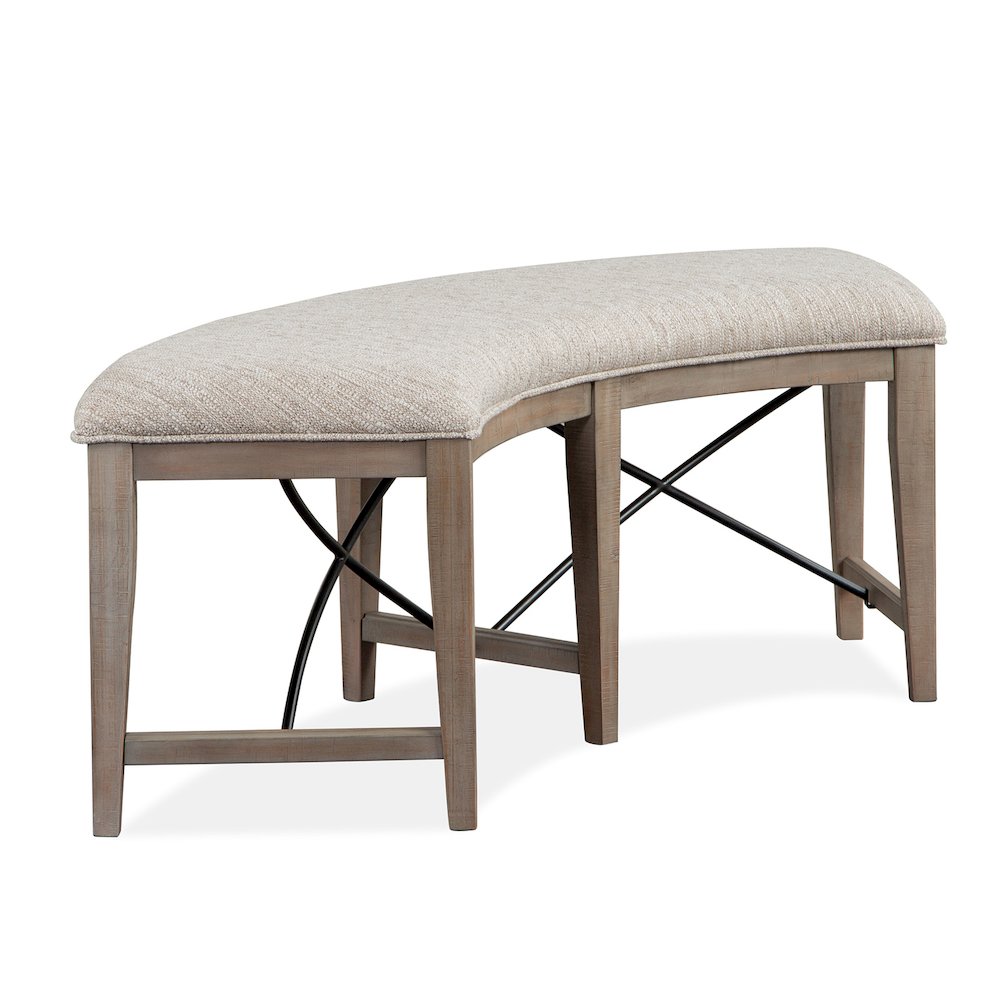 Paxton Place Dovetail Grey Upholstered Curved Bench. Picture 1
