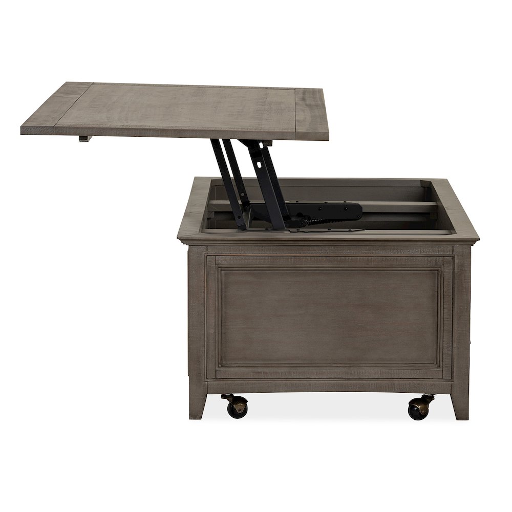 Paxton Place Dovetail Grey Lift Top Storage Cocktail Table With Casters. Picture 5
