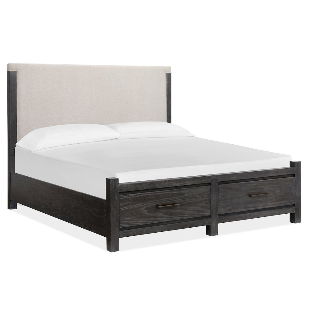 Plum Creek Ravenwood Black California King Upholstered Panel Storage Bed. Picture 1