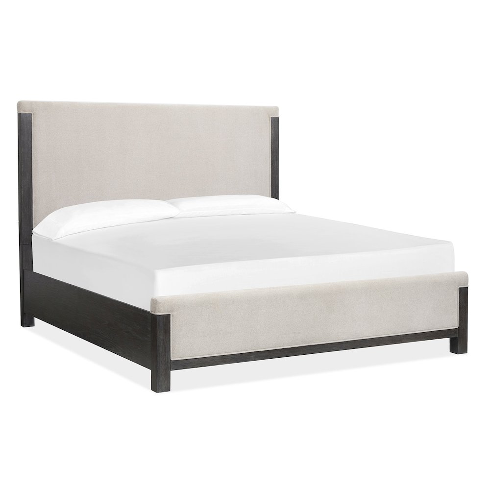 Plum Creek Ravenwood Black California King Upholstered Panel Bed. Picture 1