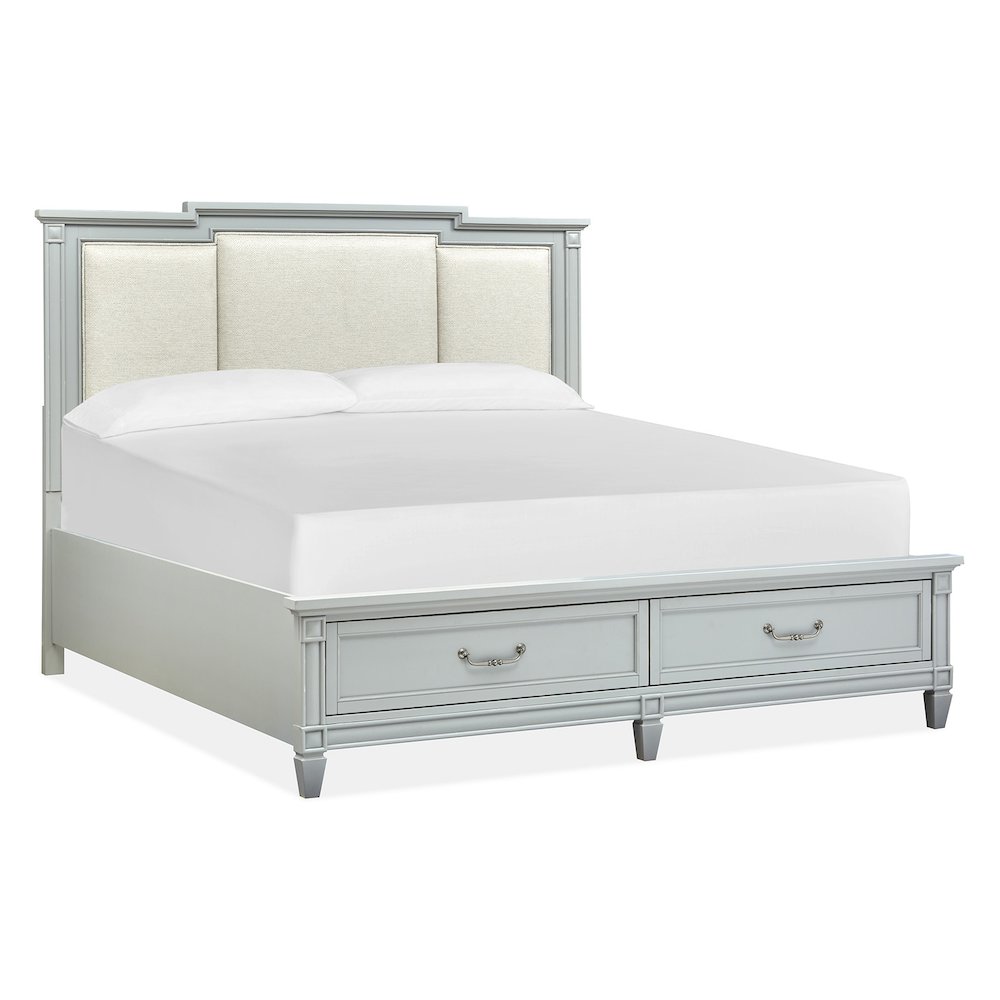 Glenbrook Pebble King Upholstered Panel Storage Bed. Picture 1