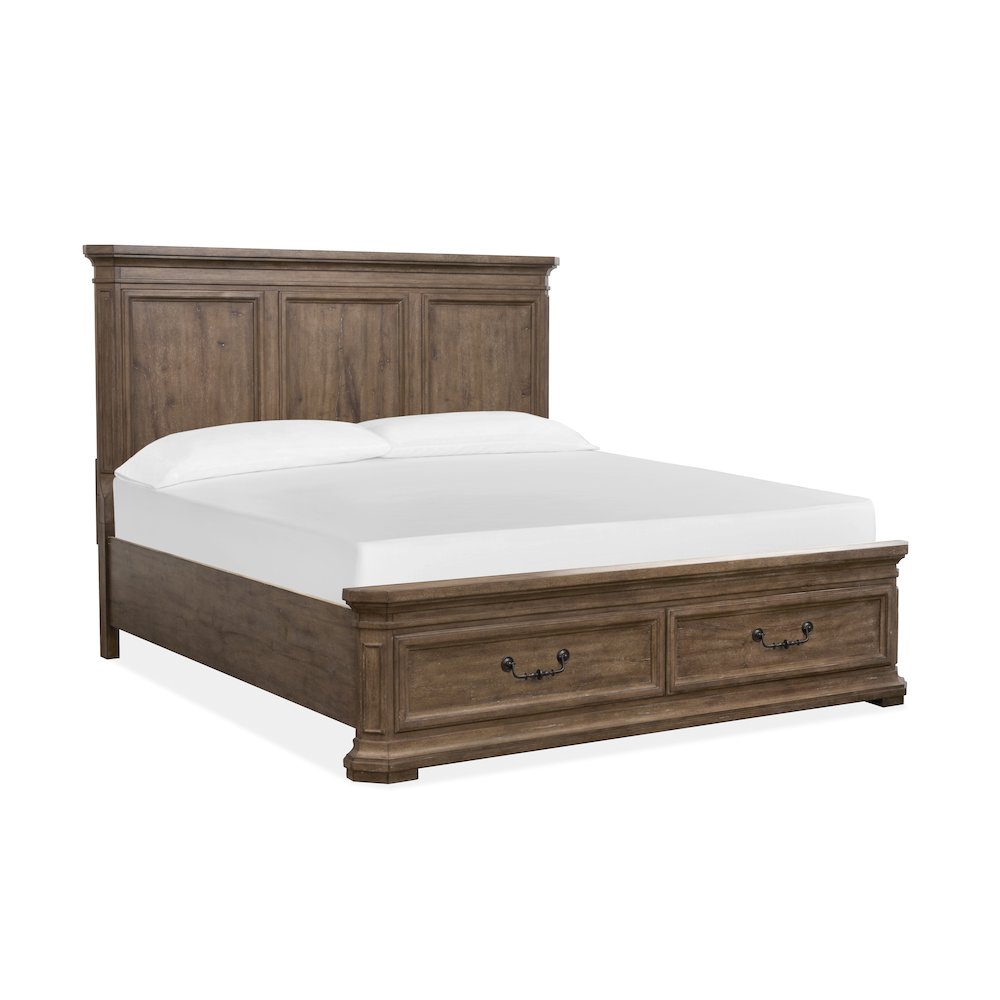 Adler Court Florentine Walnut King Panel Storage Bed. Picture 1
