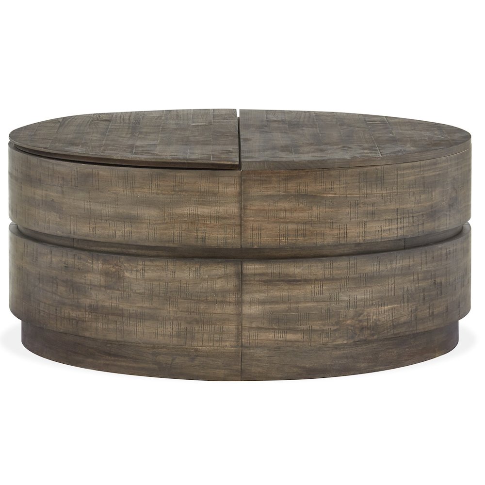 Baisden Tobacco Round Lift Top Cocktail Table With Casters. Picture 5