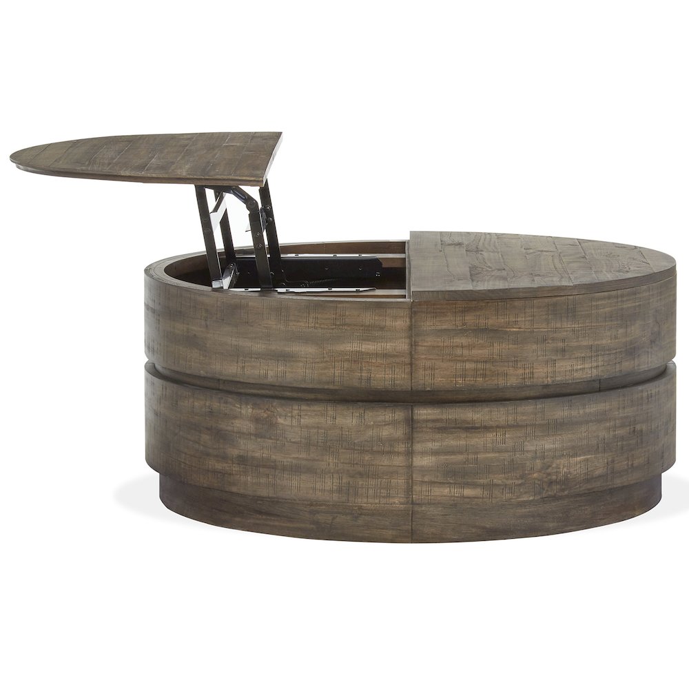 Baisden Tobacco Round Lift Top Cocktail Table With Casters. Picture 6