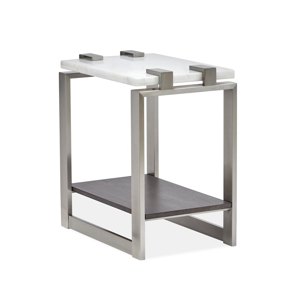 Pearl White And Roasted Almond And Brushed Platinum Rectangular Accent Table. Picture 1
