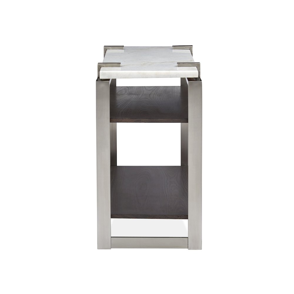 Pearl White And Roasted Almond And Brushed Platinum Rectangular Sofa Table. Picture 4