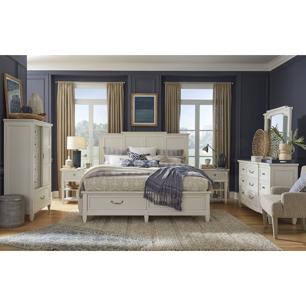 Willowbrook Egg Shell White With Slight Rub Through Queen Panel Storage Bed. Picture 8