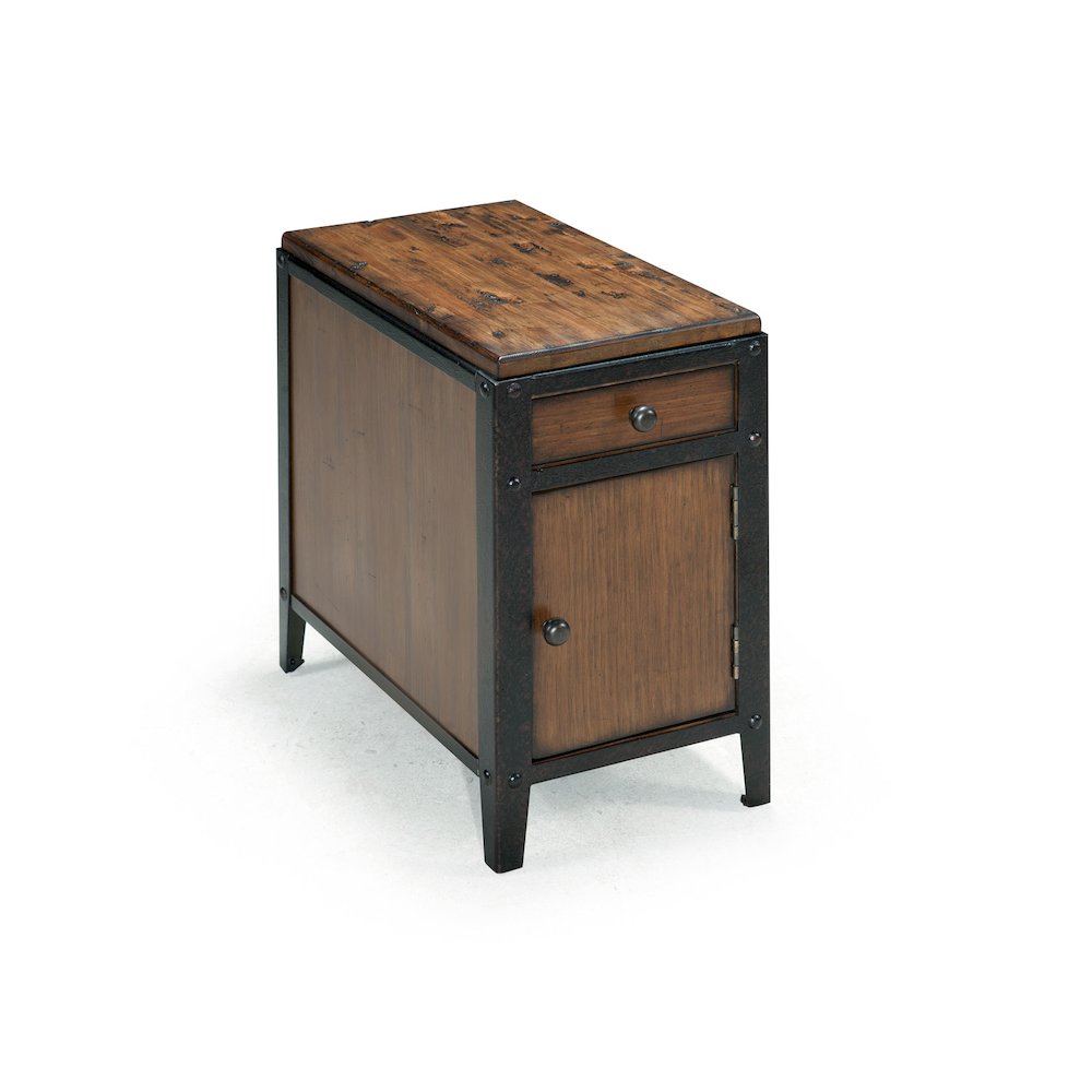 Pinebrook Distressed Natural Pine Chairside Door End Table. Picture 1