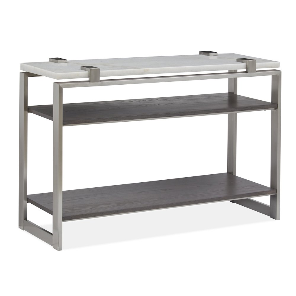 Pearl White And Roasted Almond And Brushed Platinum Rectangular Sofa Table. Picture 2